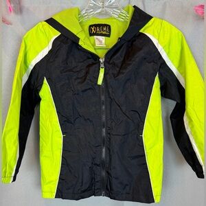 Boys Extreme Black & Green Hooded Raincoat- Sz 6